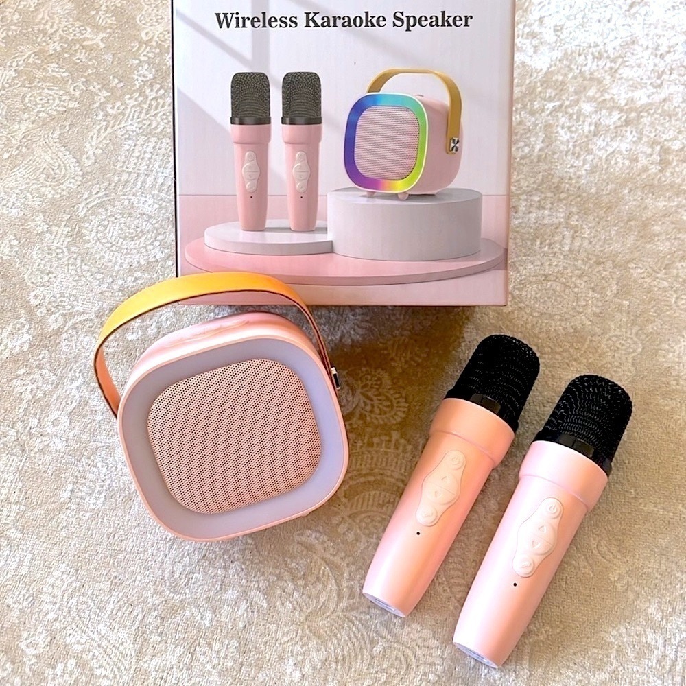 Brand New Karaoke Machine Mini Portable Party 2 Wireless Microphones Light Show